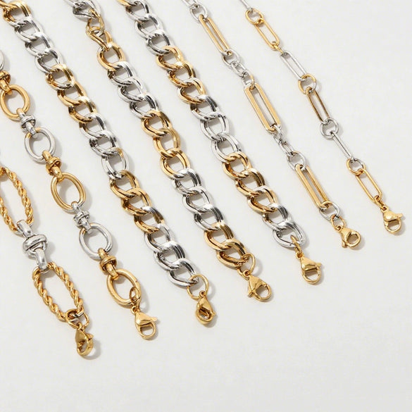 Wholesale Jewelry Geometric Stainless Steel Multichain Mixed Electroplated Unisex Bracelet