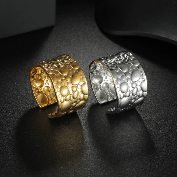 Wholesale Jewelry Geometric Stainless Steel Oil Pressure Three Dimensional Opening Ring With Electroplating