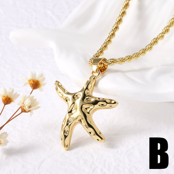 Wholesale Jewelry Geometric Star Moon Pendant Necklace Copper 18K Gold Plated