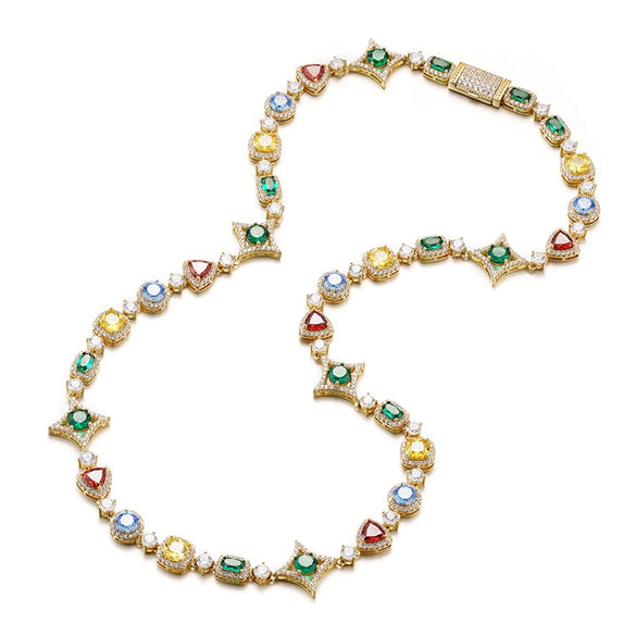 Wholesale Jewelry Geometric Star Pattern Copper 18K Gold Plated Gemset Bracelet And Necklace For Unisex Hip Hop Style