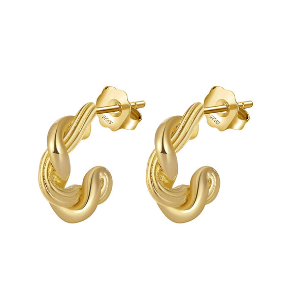 Wholesale Jewelry Geometric Sterling Silver 925 14K Goldplated Asymmetrical Hoop Earrings Necklace Wavy Round Ring