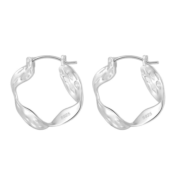 Wholesale Jewelry Geometric Sterling Silver 925 14K Goldplated Asymmetrical Hoop Earrings Necklace Wavy Round Ring