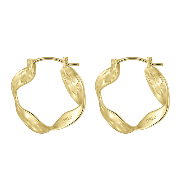 Wholesale Jewelry Geometric Sterling Silver 925 14K Goldplated Asymmetrical Hoop Earrings Necklace Wavy Round Ring