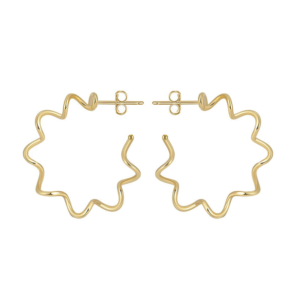 Wholesale Jewelry Geometric Sterling Silver 925 14K Goldplated Asymmetrical Hoop Earrings Necklace Wavy Round Ring
