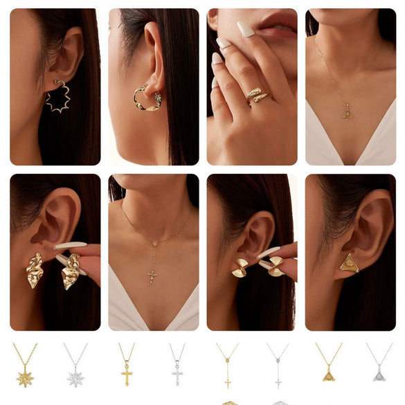 Wholesale Jewelry Geometric Sterling Silver 925 14K Goldplated Asymmetrical Hoop Earrings Necklace Wavy Round Ring