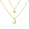 Wholesale Jewelry Geometric Style Double Layer Moon And Sixpoint Star 925 Sterling Silver Ochain Pendant Necklace For Women