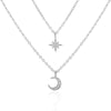 Wholesale Jewelry Geometric Style Double Layer Moon And Sixpoint Star 925 Sterling Silver Ochain Pendant Necklace For Women