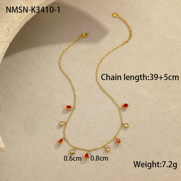 Wholesale Jewelry Geometric Style Stainless Steel 18K Electroplated Zircon Tassel Pendant Necklaces For Women