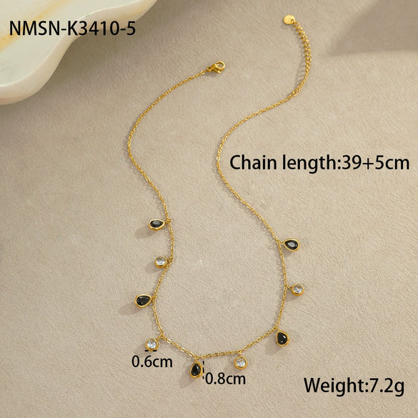 Wholesale Jewelry Geometric Style Stainless Steel 18K Electroplated Zircon Tassel Pendant Necklaces For Women