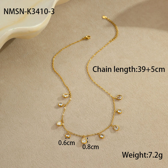 Wholesale Jewelry Geometric Style Stainless Steel 18K Electroplated Zircon Tassel Pendant Necklaces For Women