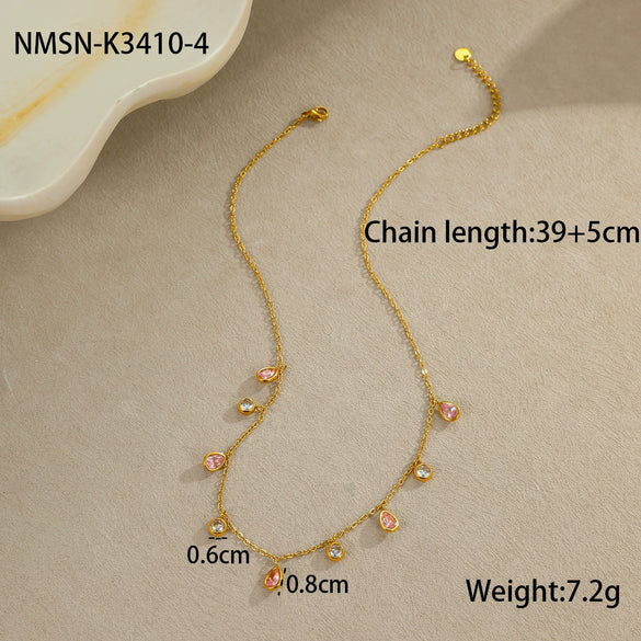 Wholesale Jewelry Geometric Style Stainless Steel 18K Electroplated Zircon Tassel Pendant Necklaces For Women