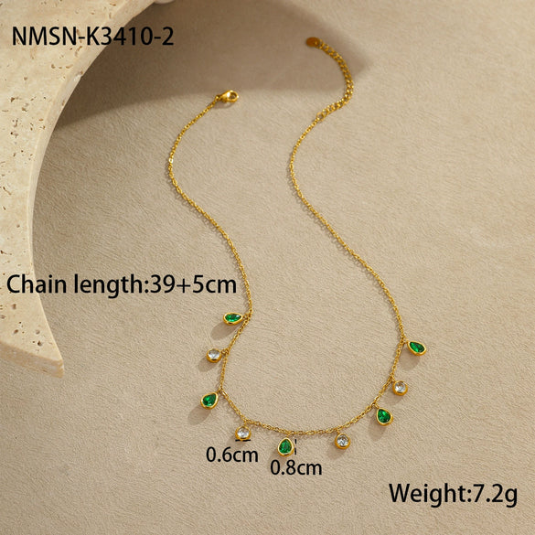 Wholesale Jewelry Geometric Style Stainless Steel 18K Electroplated Zircon Tassel Pendant Necklaces For Women