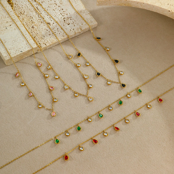 Wholesale Jewelry Geometric Style Stainless Steel 18K Electroplated Zircon Tassel Pendant Necklaces For Women