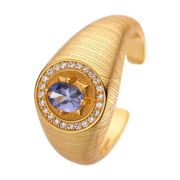 Wholesale Jewelry Geometric Style Tanzanite Open Ring S925 Sterling Silver Inlaid With Zircon