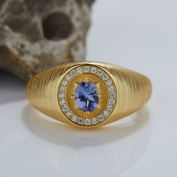 Wholesale Jewelry Geometric Style Tanzanite Open Ring S925 Sterling Silver Inlaid With Zircon