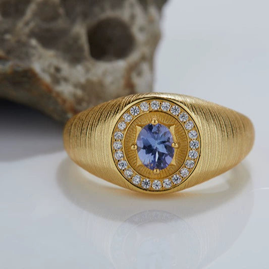 Wholesale Jewelry Geometric Style Tanzanite Open Ring S925 Sterling Silver Inlaid With Zircon