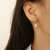 Wholesale Jewelry Geometric Style 316L Stainless Steel Plated 18K Gold Freshwater Pearl And Diamond Earrings For Women