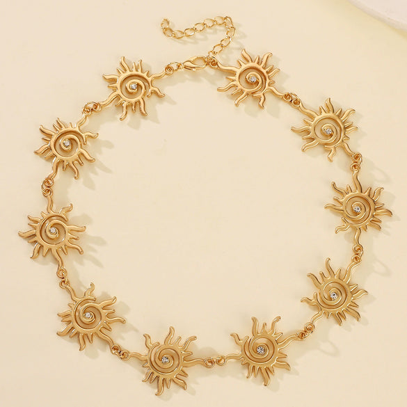 Wholesale Jewelry Geometric Style Zinc Alloy Electroplated Sunflower Totem Ochain Pendant Necklace For Women