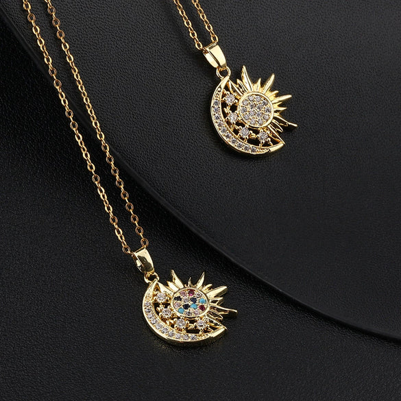 Wholesale Jewelry Geometric Sun Pendant Necklace Copper Electroplating The Crown Style Ochain