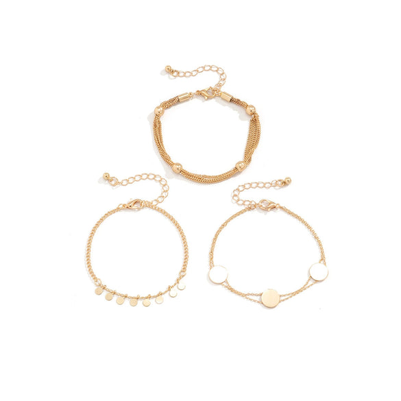 Wholesale Jewelry Geometric Tassel Round Bead Multilayer Chain Sequin Alloy Bracelet Set Electroplated For Women
