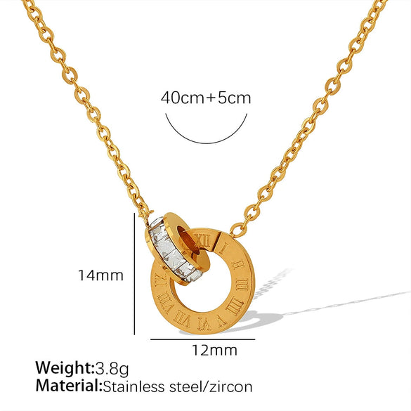 Wholesale Jewelry Geometric 316L Stainless Steel Double Ring Necklace 18K Gold Plated