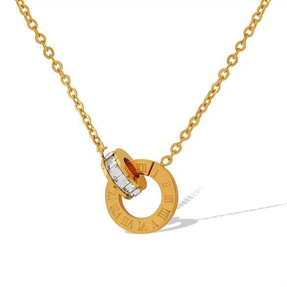 Wholesale Jewelry Geometric 316L Stainless Steel Double Ring Necklace 18K Gold Plated