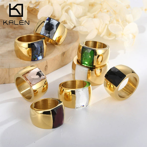 Wholesale Jewelry Geometric Titanium Steel Electroplated Multicolor Personality Ladies Wide Ring