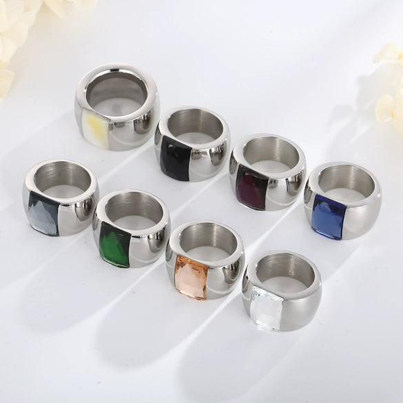 Wholesale Jewelry Geometric Titanium Steel Electroplated Multicolor Personality Ladies Wide Ring