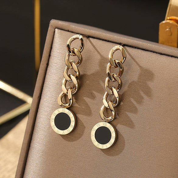 Wholesale Jewelry Geometric Titanium Steel Exaggerated Tassel Chain Earrings For Women Electroplated
