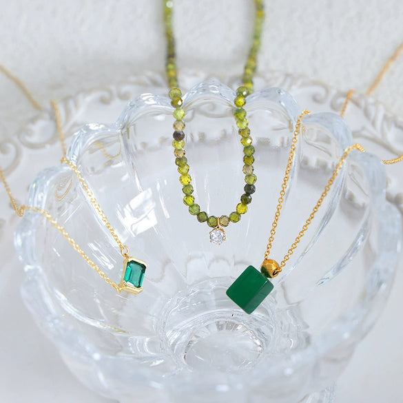 Wholesale Jewelry Geometric 316L Stainless Steel Gold Plated Inlay Design Necklace Unisex