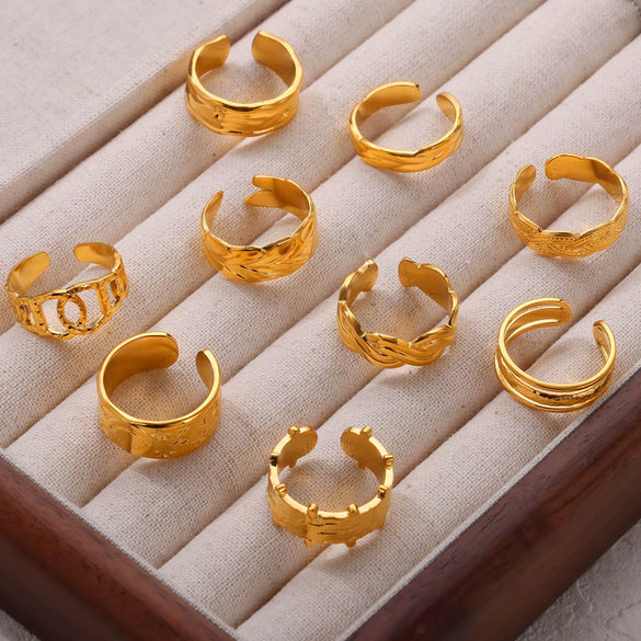 Wholesale Jewelry Geometric 316L Stainless Steel Gold Plated Opening Ring