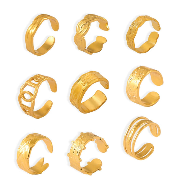 Wholesale Jewelry Geometric 316L Stainless Steel Gold Plated Opening Ring