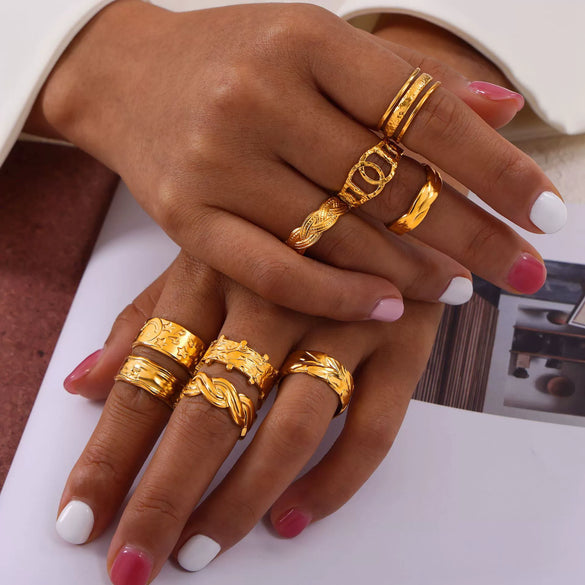 Wholesale Jewelry Geometric 316L Stainless Steel Gold Plated Opening Ring