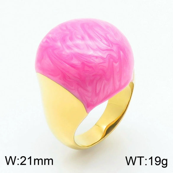 Wholesale Jewelry Geometric Titanium Steel Ring And Bracelet With Enamel Drop Glaze And Electroplating