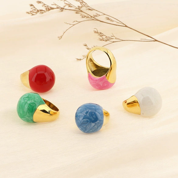 Wholesale Jewelry Geometric Titanium Steel Ring And Bracelet With Enamel Drop Glaze And Electroplating