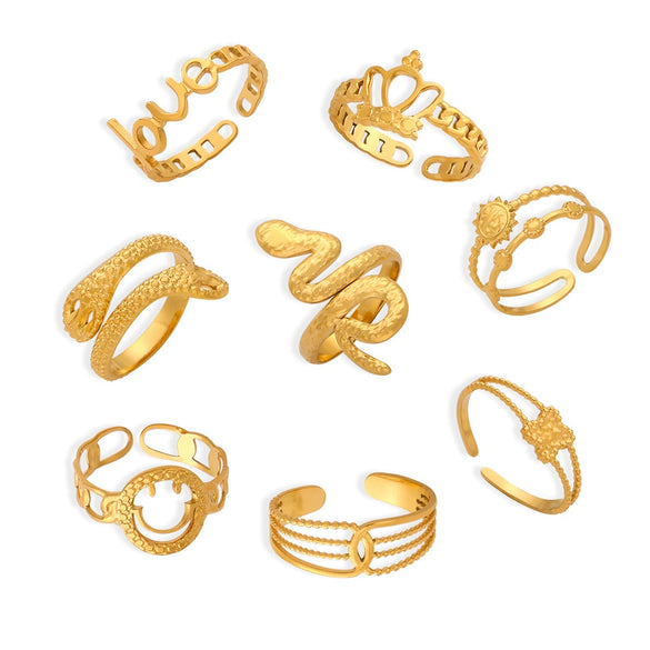 Wholesale Jewelry Geometric 316L Stainless Steel Ring Electroplated Multilayer Stacked Unisex