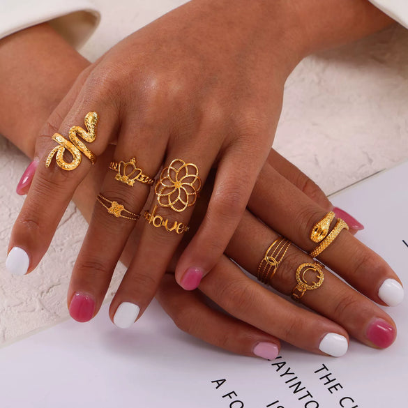 Wholesale Jewelry Geometric 316L Stainless Steel Ring Electroplated Multilayer Stacked Unisex