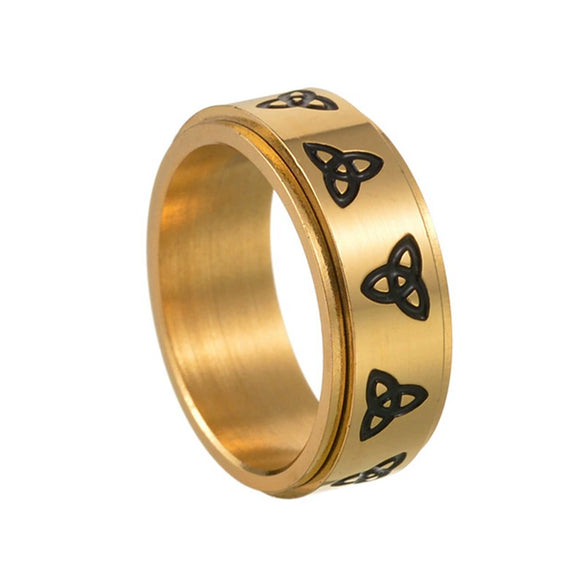 Wholesale Jewelry Geometric Titanium Steel Ring With Rotatable Triangle Knot And Electroplating Treatment