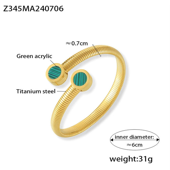 Wholesale Jewelry Geometric 316L Stainless Steel Shell Acrylic Goose Throat Shape Opening Bracelet Electroplated