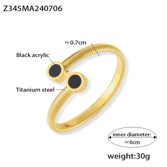 Wholesale Jewelry Geometric 316L Stainless Steel Shell Acrylic Goose Throat Shape Opening Bracelet Electroplated