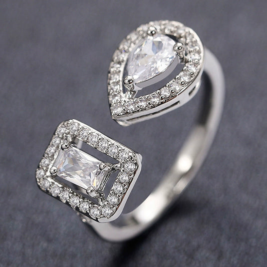 Wholesale Jewelry Geometric Water Drop Square Zircon Copper Ring For Women