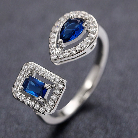 Wholesale Jewelry Geometric Water Drop Square Zircon Copper Ring For Women