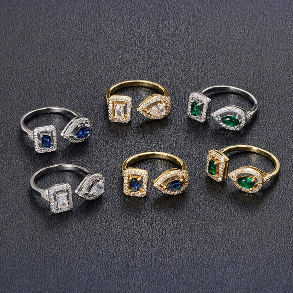 Wholesale Jewelry Geometric Water Drop Square Zircon Copper Ring For Women
