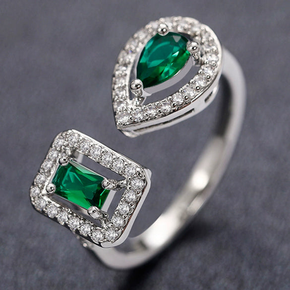 Wholesale Jewelry Geometric Water Drop Square Zircon Copper Ring For Women