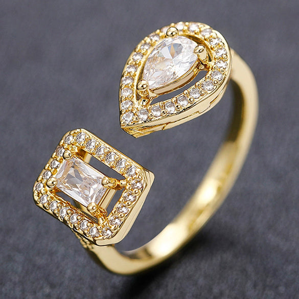 Wholesale Jewelry Geometric Water Drop Square Zircon Copper Ring For Women