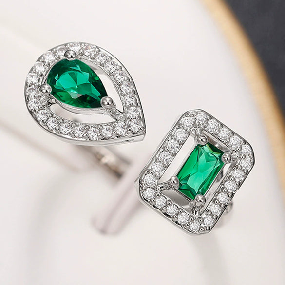Wholesale Jewelry Geometric Water Drop Square Zircon Copper Ring For Women