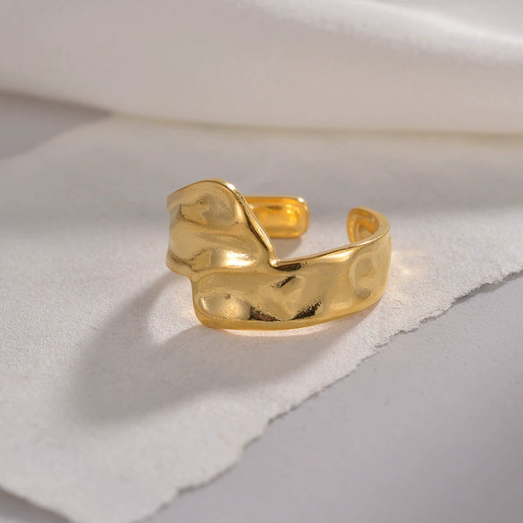 Wholesale Jewelry Geometric Water Ripple Titanium Steel Women's Opening Adjustable Ring Electroplated