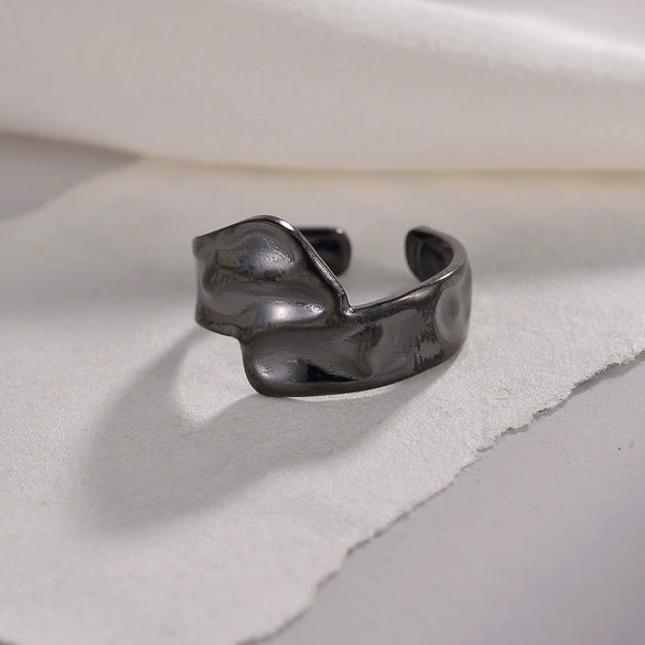 Wholesale Jewelry Geometric Water Ripple Titanium Steel Women's Opening Adjustable Ring Electroplated