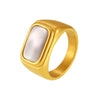Wholesale Jewelry Geometric White Seashell Stainless Steel Ring With 18K Gold Plating