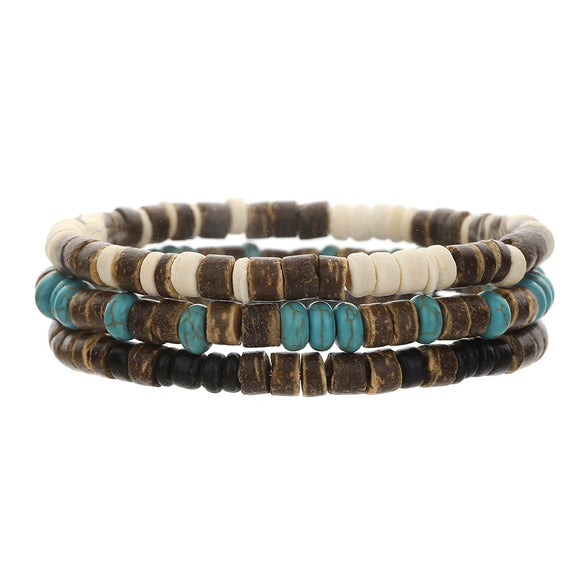 Wholesale Jewelry Geometric Wooden Beads Turquoise Coconut Shell Handmade Unisex Bracelet